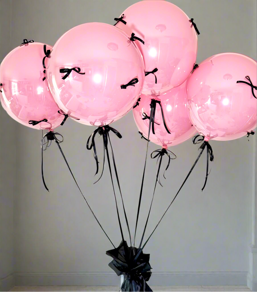 Luxury Pink Balloon bouquet with Bows – Set of 6