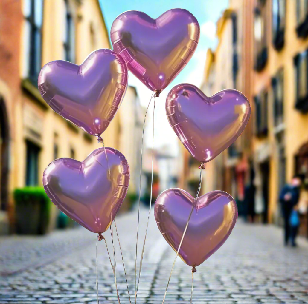 Metallic Pink Heart Foil Balloons – Pack of 5