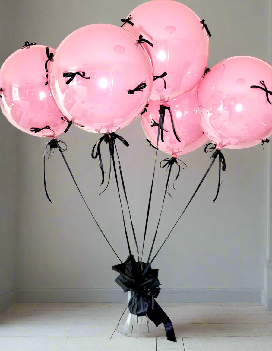 Luxury Pink Balloon bouquet with Bows – Set of 6