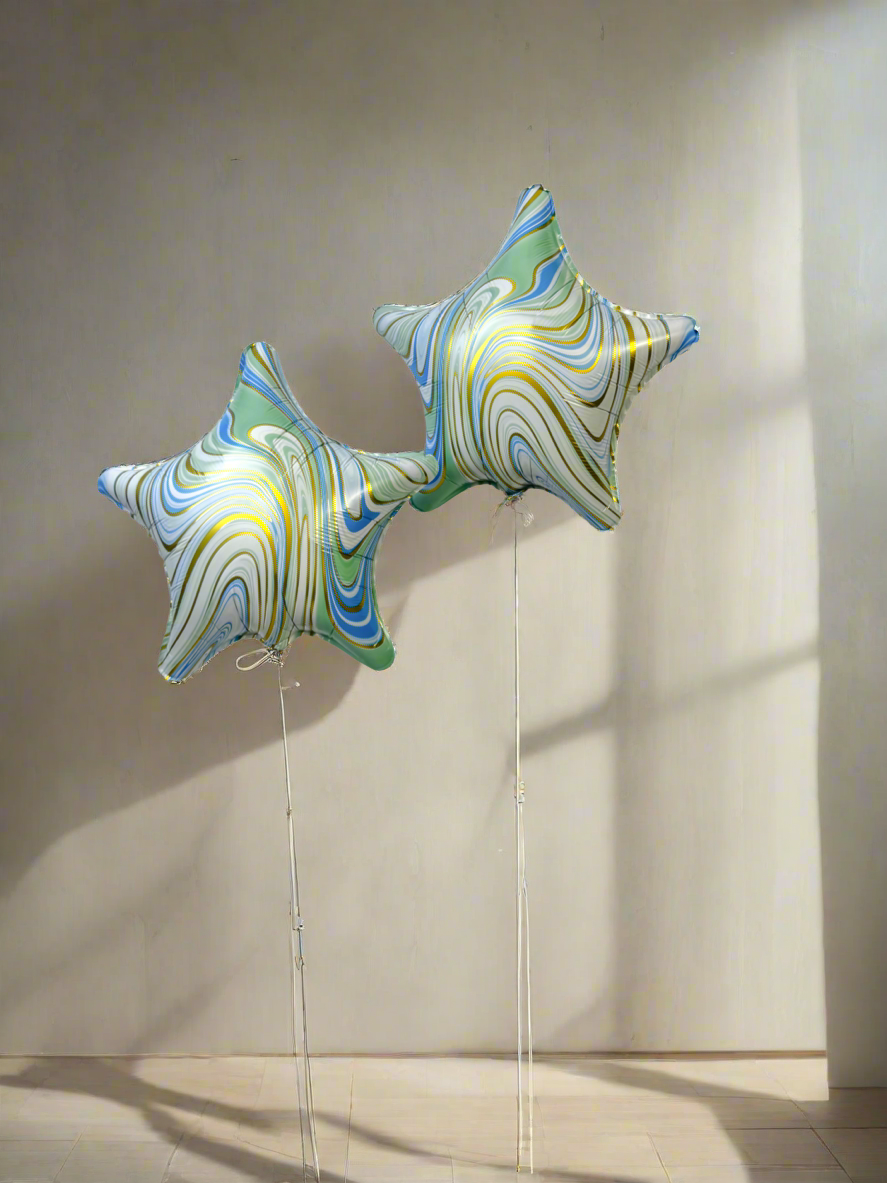 Marble Agate Foil Balloons – 2-stars and Happy Birthday balloon