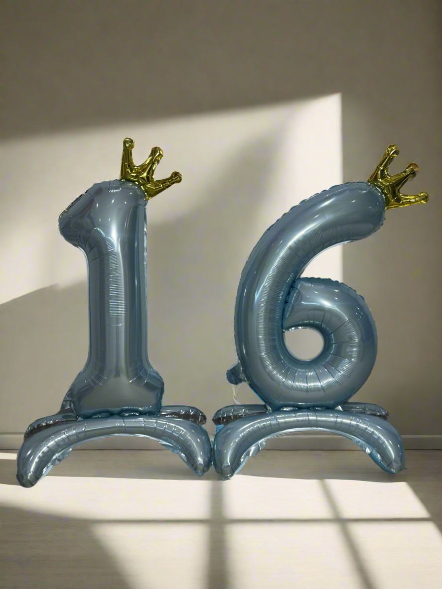 Giant Blue Crown Foil Number Balloonm 81 cm