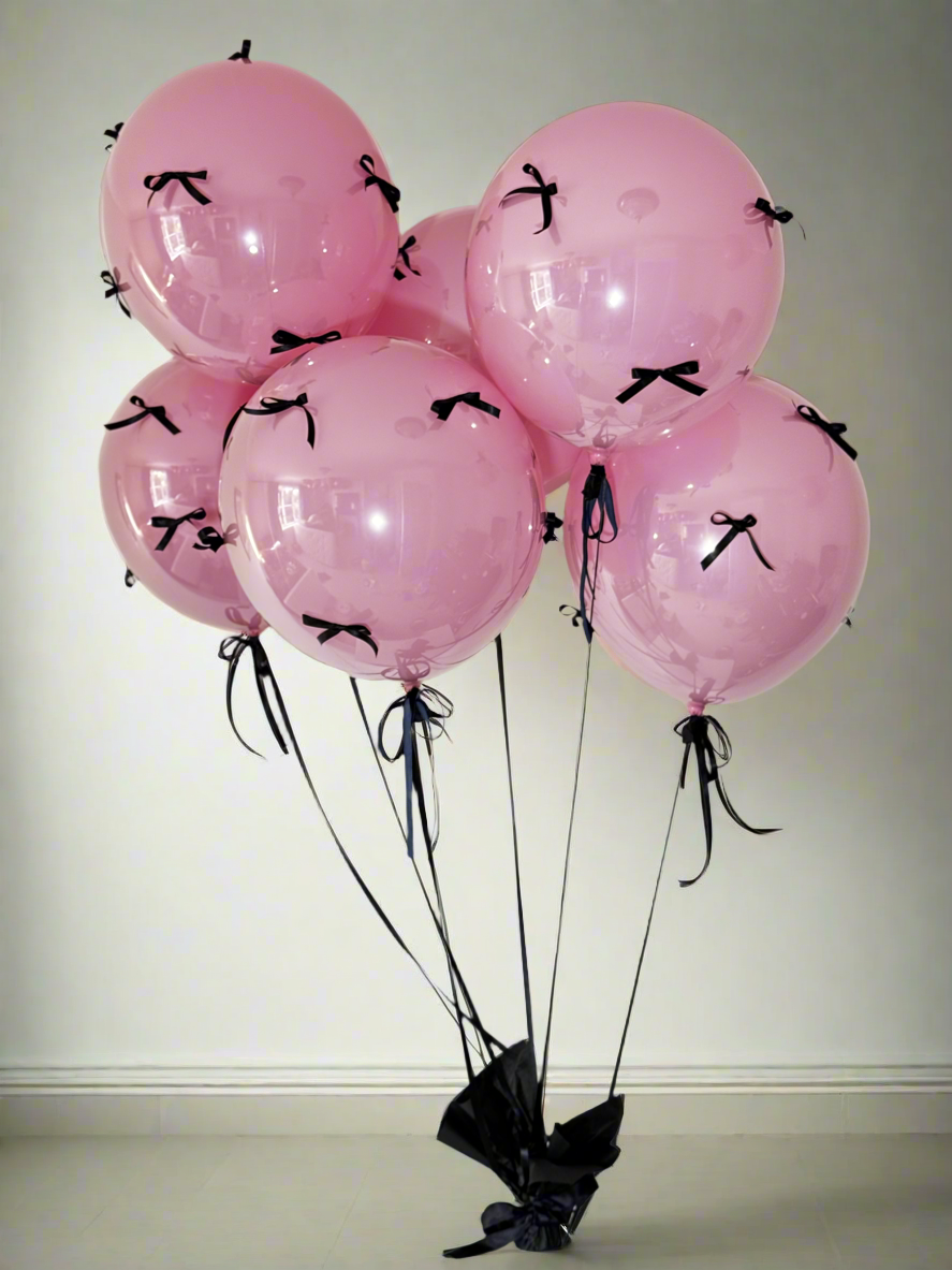 Luxury Pink Balloon bouquet with Bows – Set of 6