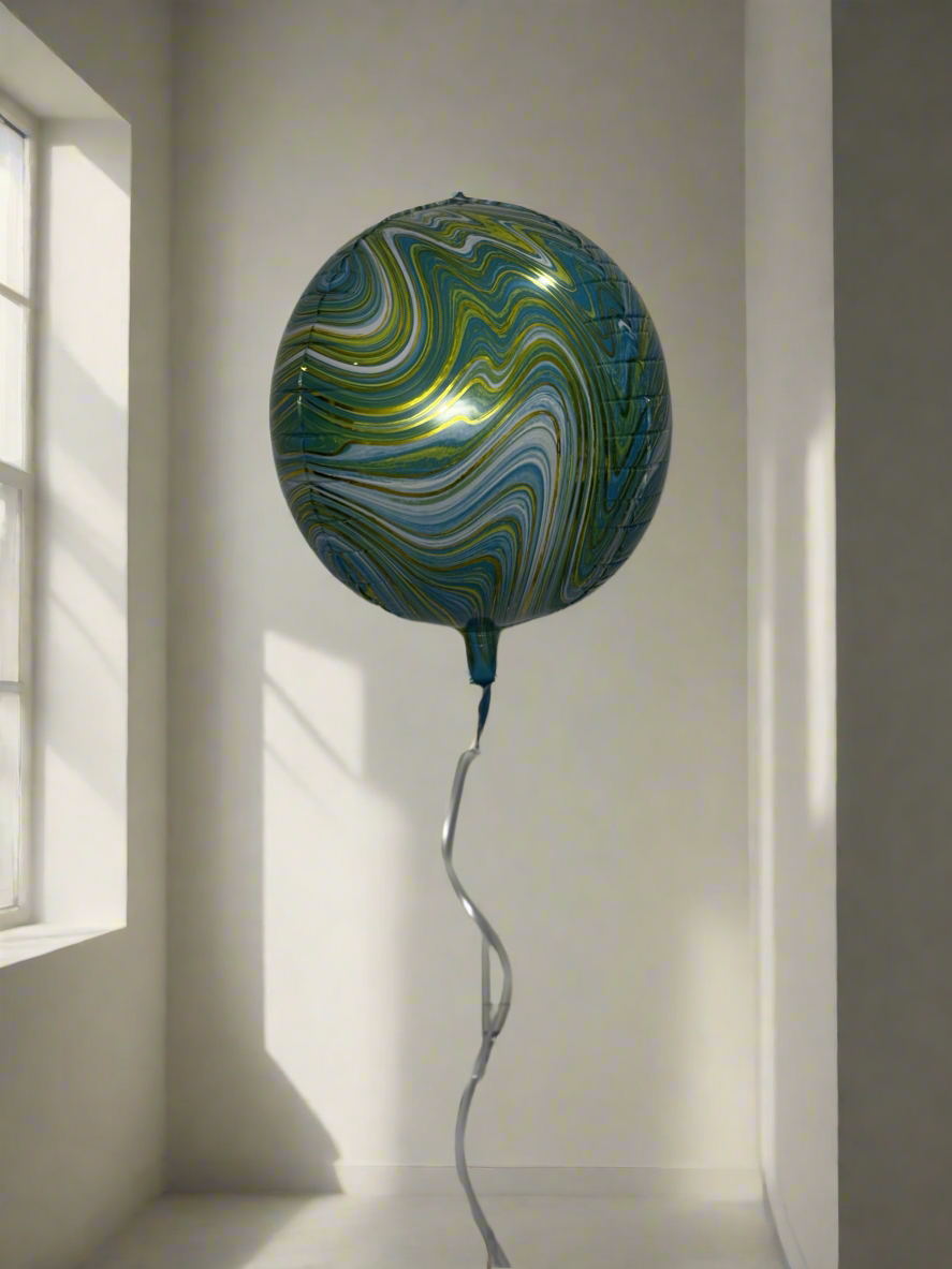 Golden & Green Swirl Marble Balloon – (22 inches)