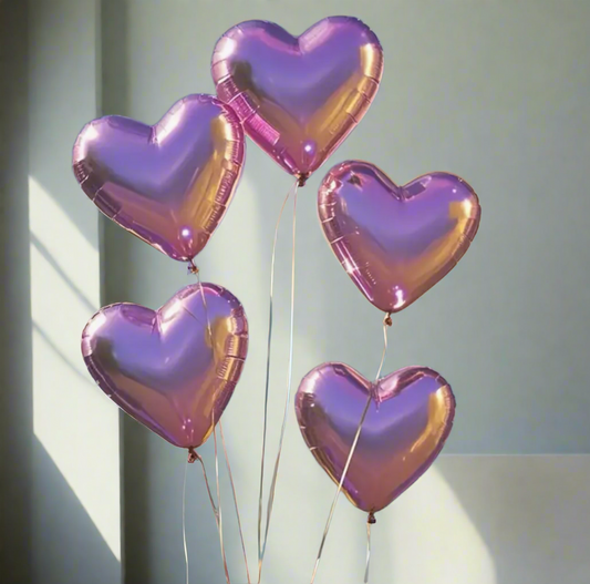 Metallic Pink Heart Foil Balloons – Pack of 5