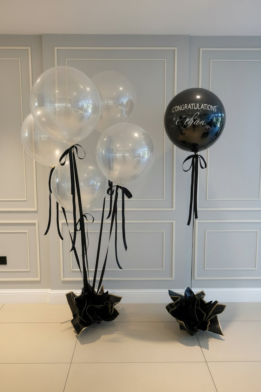 Black & White Couture Balloons – Set of 6, Including 1 Personalised Balloon