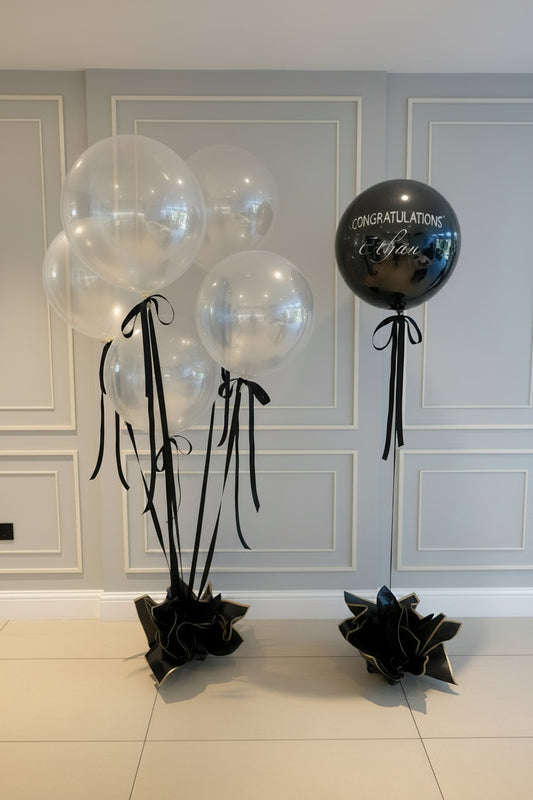 Black & White Couture Balloons – Set of 6, Including 1 Personalised Balloon