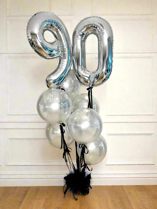 Silver Milestone Number & Pearl Balloon Display