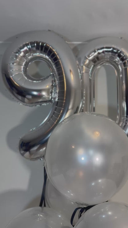Silver Milestone Number & Pearl Balloon Display