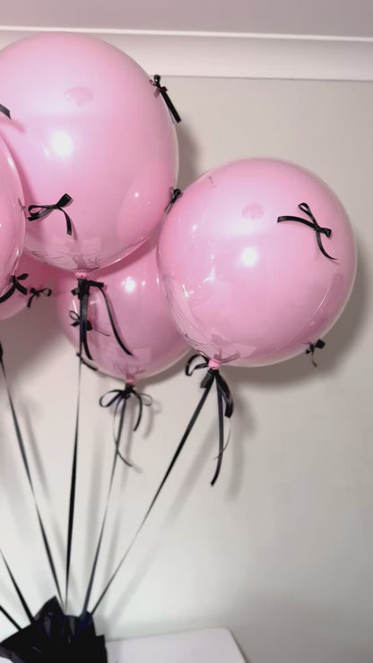 Luxury Pink Balloon bouquet with Bows – Set of 6